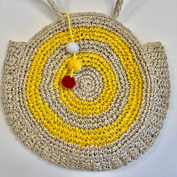 Expressions NYC - Round Straw Vegan Slouchy Tote - Yellow / Beige - Picture 4 of 9